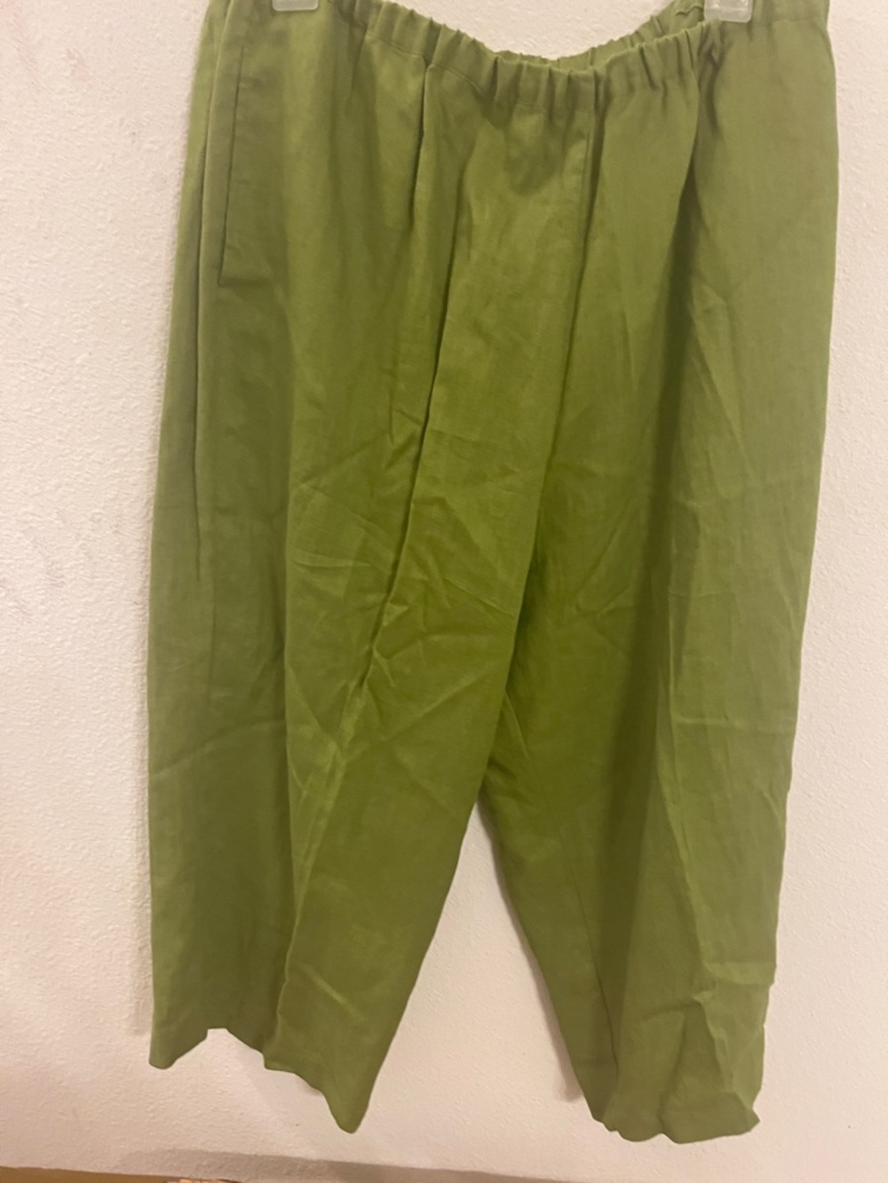 Women’s Linen Pants Size 1 Green Elastic Waist Lightweight Summer Relaxe